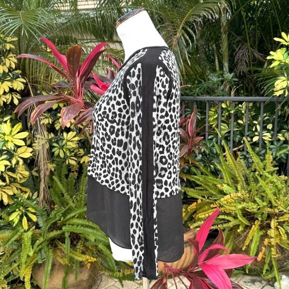 MICHAEL Michael Kors Cheetah Mixed Media Knit Top - Picture 3 of 9